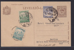 Ungarn Ganzsache GSK 1 1/2 Korona + ZuF Budapest Nach Berlin Bahnhof - Cartas & Documentos