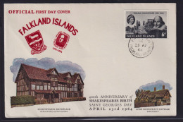 Falklandinseln Brief William Shakespeare 144 FDC 23.4.1964 - Falkland Islands