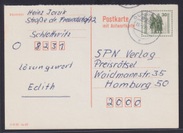 DDR Ganzsache P 108 F Antwort Goethe Schiller Denkmal Glashütte Nach Hamburg - Cartoline - Usati