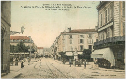 42 ROANNE. Rue Nationale 1911. Belle Jardinière Et Statue De La Paix - Roanne