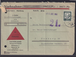 Bund Nachnahme EF Bedeutende Deutsche 358 Bremen Nach Hamburg - Cartas & Documentos