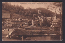Ansichtskarte Schwarzburg Kirche Schwarza Fluss Brücke Fachwerkhäuser Wald - Autres & Non Classés