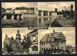 AK Heilbronn, Fr.-Ebert-Brücke, Bismarckdenkmal, Postamt, Rathaus  - Heilbronn