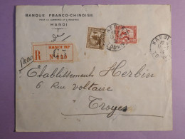 DO 9  INDOCHINE   BELLE LETTRE RECO  PRIVEE  1938 HANOI  A TROYES FRANCE  +CACHET CIRE ROUGE + AFF. INTERESSANT++ - Lettres & Documents