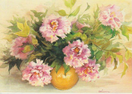 VASE   DE   FLEURS  ROSES  -  C PM  DRAND MODÈLE   SIGNÉ  JEANNINE   NÉRI    ( 19  CM    X  13   )  ( 24  / 5  / 41  ) - Blumen