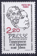 Francia 1981. YT = 2143 -  (**). Prensa, Aniversarios - Unused Stamps