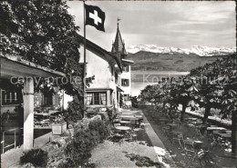 11635553 Meilen Hoehenrestaurant Luft Gartenterrasse Schweizer Flagge Zuerichsee - Andere & Zonder Classificatie
