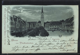 Mondschein-AK Pfaffenhofen / Ilm, Hauptplatz Mit Geschäften Und Kirche  - Pfaffenhofen