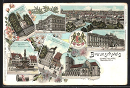 Lithographie Braunschweig, Ortsansicht, Polytechnik, Residenzschloss  - Braunschweig