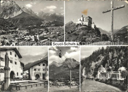 11635275 Scuol Teilansichten Mit Alpenpanorama Schloss Kreuz Brunnen Kabinenbahn - Sonstige & Ohne Zuordnung