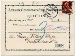 Schweiz Suisse Helvetia 1915: QUITTUNG "für Feuerbestattung" Zu 135 Mi 127 Yv 148 ⊙ BERN 8.X.15 (Zumstein CHF 11.00) - Covers & Documents