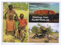 AUSTRALIE - Greetings From AUSTRALIA En 3 Vues - Aborigenes - Ayers Rocks - Aboriginal Camp - Andere & Zonder Classificatie
