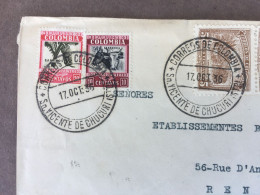 Enveloppe Timbrée / Par Avion / Colombie / Pour Rennes / Ets Bruchet / 1936 - Other & Unclassified