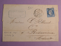 DO 9  FRANCE  LETTRE   1873 ETOILE DE PARIS N° 17 A BIDARIERE  +N° 60 + AFF. INTERESSANT++ - 1849-1876: Classic Period