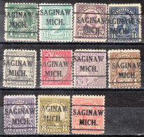 USA Precancel Vorausentwertungen Preo Locals Michigan, Saginaw L-6 E, 11 Diff., Perf. 7 X 11x11, 1 X 10x10, 3 X 10 1/2 - Préoblitérés