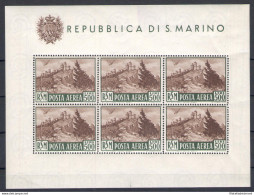 1951 SAN MARINO, Foglietto Veduta 500 Lire Bruno , N° 12 - Splendido Senza Pieghe - MNH** Certificato Raybaudi Oro - Blocs-feuillets