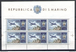 1954 SAN MARINO, Foglietto Aereo Veduta E Stemma , BF 16 - Senza Pieghe - MNH** Certificato Filatelia De Simoni - Blocks & Kleinbögen