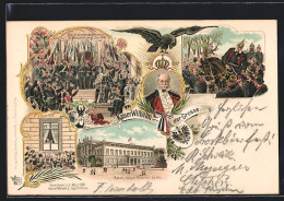 Lithographie Berlin, Kaiserproklamation Kaiser Wilhelms Des Grossen 1871, Verschiedene Ansichten  - Familles Royales