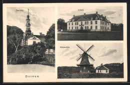 AK Dornum, Peldemühle, Schloss, Vorburg, Windmühle  - Windmills