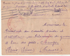 Prisonnier De Guerre Macédoine Bulgarie Censure Enveloppe 28/9/1917 Enveloppe Pour Comité Aide Assistance Paris France - WW1