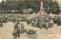 35 - Rennes - Le Marché Aux Bestiaux Sur Le Champ De Mars - Animée - Vaches - Etat Mauvais Coins Abimés Pliés écornés -  - Rennes