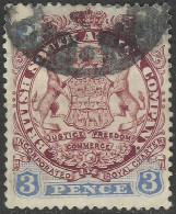 British South Africa Company (Rhodesia). 1896 Arms. Die I. 3d Used. SG 31 - Southern Rhodesia (...-1964)