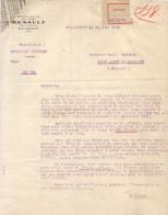 Société RENAULT à BILLANCOURT .......... CORRESPONDANCE COMMERCIALE DE 1922 - Sonstige & Ohne Zuordnung