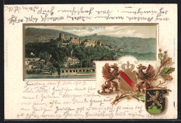 Passepartout-Lithographie Heidelberg, Schloss Mit Wappen  - Sonstige & Ohne Zuordnung