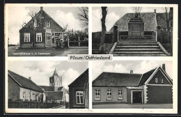 AK Pilsum /Ostfriesland, Geschäftshaus V. H. Hommers, Kirche, Denkmal  - Autres & Non Classés