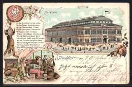 Lithographie Frankfurt, Aussenansicht Der Markthalle  - Frankfurt A. Main