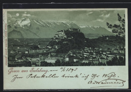 Mondschein-Lithographie Salzburg, Panoramablick Auf Stadt Und Gebirge  - Andere & Zonder Classificatie