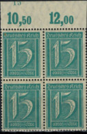 Deutsches Reich Infla Viererblock Oberand Plattennummer "15" 15 Pfg. Postfrisch - Covers & Documents