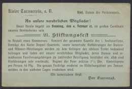 Deutsches Reich Ganzsache P 63 X Zudruck Kiel Turnverein Stiftungsfest 31.1.1906 - Brieven En Documenten