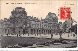 AJOP1-75-0059 - PARIS - Place Du Carrousel - Pavillon De Richelieu Et Statue De Gambetta - Squares