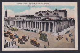 Ansichtskarte KünstlerkarteNew Yotk Pennsylvania Station Oldtimer Strassenbahn - Andere & Zonder Classificatie