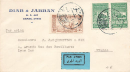 LETTRE. SYRIE. 28 5 43. PAR AVION. DIAB & JABBAN DAMAS. POUR LYON. TIMBRES FISCAUX - Storia Postale