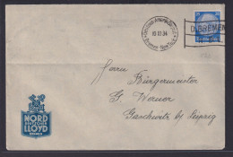 Deutsches Reich Schiffspost Brief Dampfer Bremen EF 25 Pfg. Hindenburg Deutsch - Schiffahrt