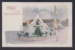 Ansichtskarte Künstlerkarte Sign. Paris Place De La Concorde Springbrunnen - Autres & Non Classés