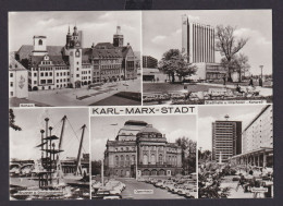 Ansichtskarte Karl Marx Stadt Chemnitz Sachsen Rathaus Stadthalle Interhotel - Autres & Non Classés