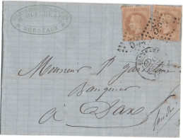 France- 1871 - Sur Enveloppe -Napoléon III -2 Timbres Du 10 Cts Bistre  Yvert N° 28A- Oblit- G.C -532 - 1863-1870 Napoléon III Con Laureles