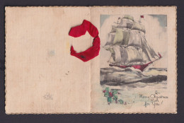 Weihnachten Schiffe Segelschiff Handgemalt Tolle Goldumrandete Klappkarte Mit - Other & Unclassified