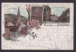 Litho Ansichtskarte Freiburg Baden Württemberg Kaiserstrasse Martinsthor Münster - Autres & Non Classés