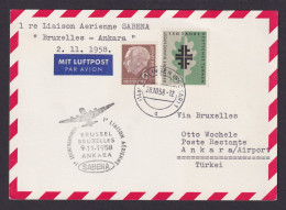 Flugpost Brief Air Mail Sabena Erstflug Brüssel Belgien Ankara Türkei Esslingen - Sonstige & Ohne Zuordnung