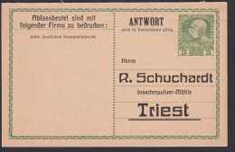 Österreich Triest Italien Privatganzsache 5h Kaiser Franz Joseph Antwort Selten - Cartas & Documentos