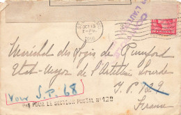 LETTRE. USA. 13 OCT 1916. POUR MILITAIRE EN FRANCE. SP 129. PAS POUR LE SECTEUR POSTAL 129. BANDE CENSURE - Lettres & Documents