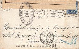 LETTRE. USA. 14 OCT 1916. POUR MILITAIRE EN FRANCE. SP 129. PAS POUR LE SECTEUR POSTAL 129. BANDE CENSURE - Covers & Documents