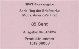 Block 93 America's First, Ochsenaugen, Beipackzettel Der Blockausgabe - Briefe U. Dokumente