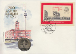 DDR-Numisbrief 750 Jahre Berlin Rotes Rathaus 5-M-Gedenkmünze, Block 89 FDC 1987 - Numismatische Enveloppen
