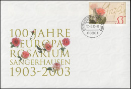 USo 60 Europa-Rosarium Sangerhausen 2003 Rosengrüße, VS-O Frankfurt 12.6.2003 - Briefomslagen - Ongebruikt