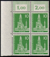 144w Stadtbilder 10 Pf Eck-Vbl. Ol ** Postfrisch - Unused Stamps